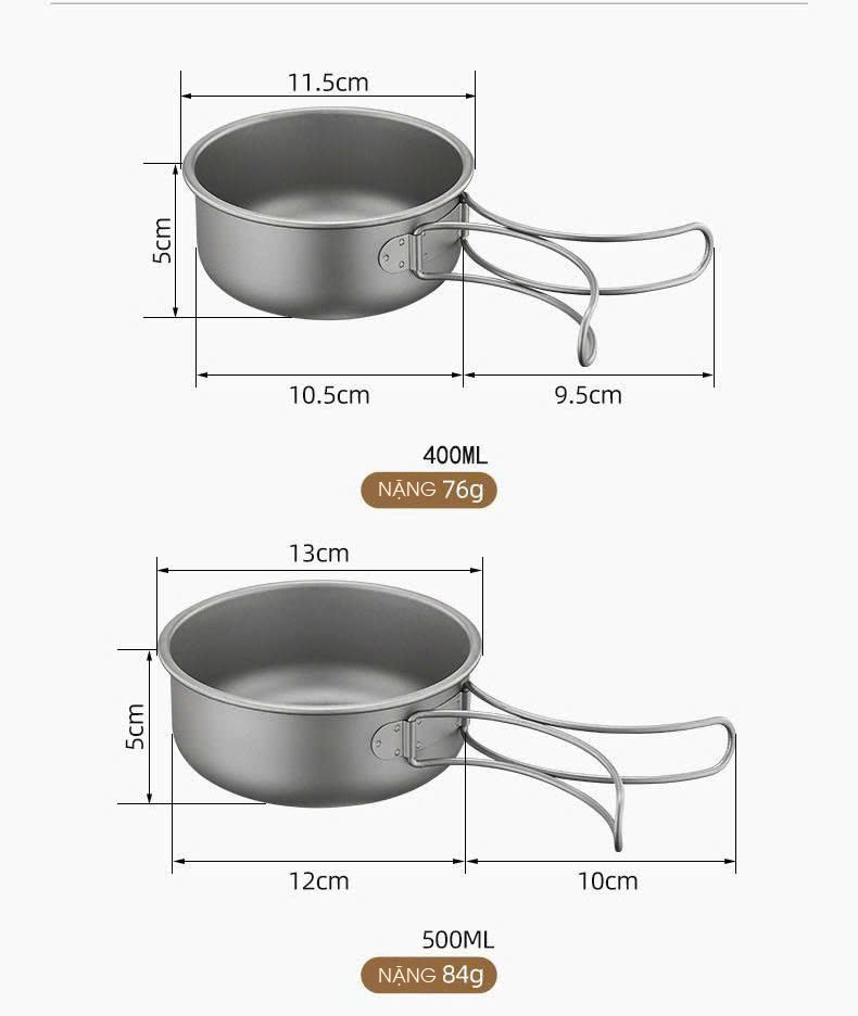 Bộ nồi bằng titan nguyên chất dụng cụ cắm trại dã ngoại có thể gấp gọn DCCT001