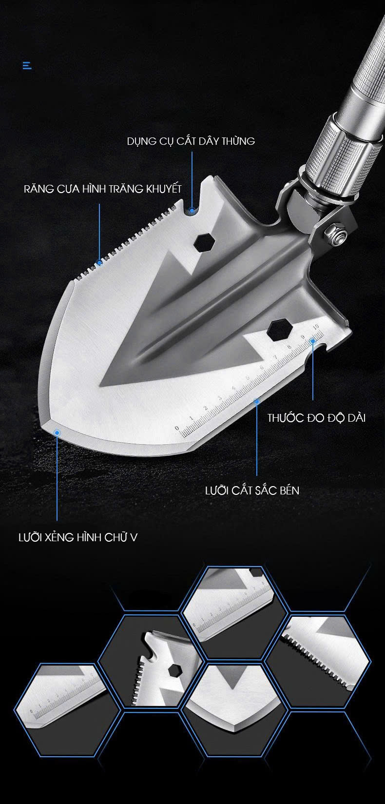 Dụng cụ cắm trại dã ngoại xẻn sinh tồn đa năng gấp gọn 4 khúc DCCT004