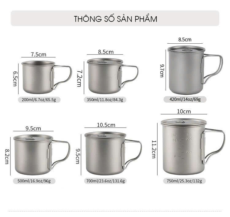 Cốc đựng nước cắm trại dã ngoại ngoài trời titan nguyên chất DCCT005