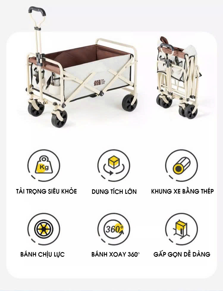 Xe kéo dã ngoại cắm trại gấp gọn nhỏ gọn dễ dàng mang theo DCCT015