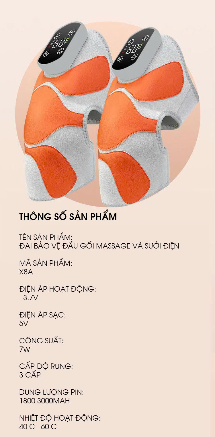 Đệm massage đầu gối rung nhiệt 4 vùng hỗ trợ giảm đau khớp phục hồi vận động DDG001