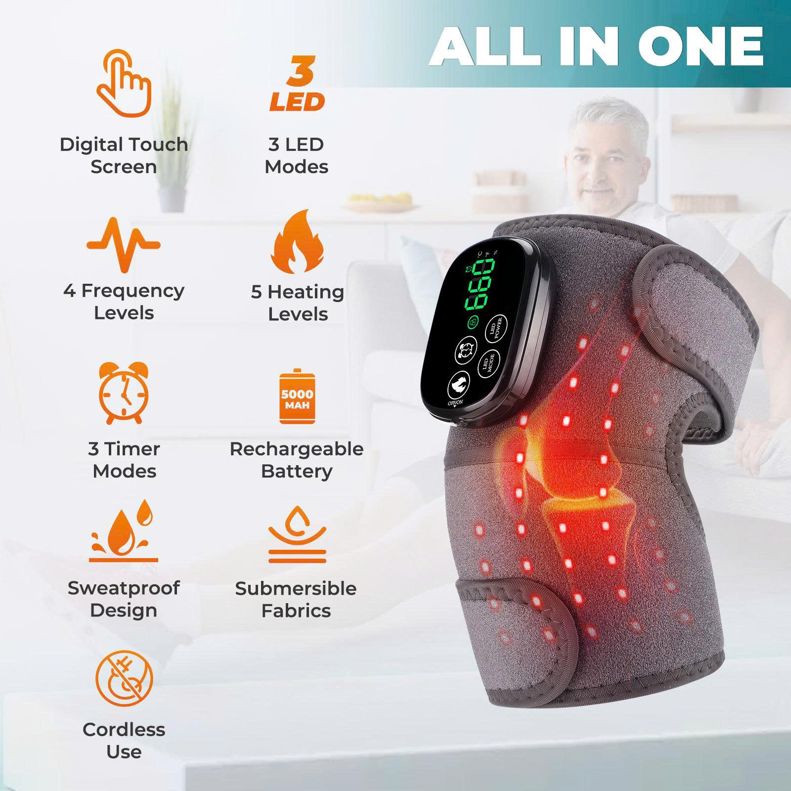 Đai massage đầu gối thông minh tích hợp nhiệt rung và đèn LED DDG002