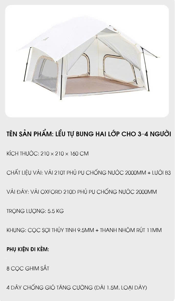 Lều cắm trại dã ngoại tự bung 2 lớp cho nhóm 3 4 người LCT008