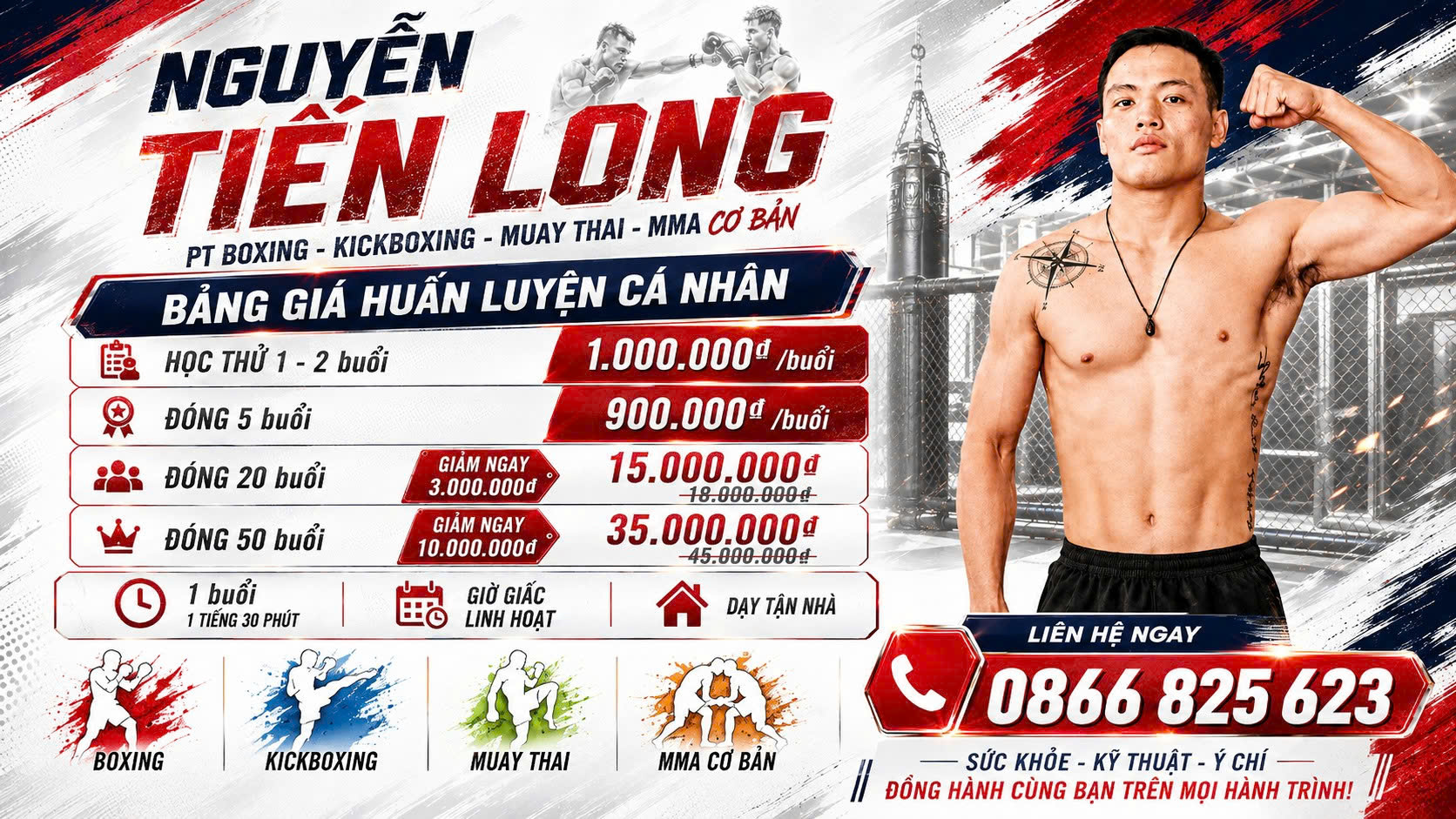 Học Boxing Kickboxing Muay Thai MMA 1 Kèm 1 Cùng Nguyễn Tiến Long tại Quận 1, Quận 2, Quận 4, Quận 7, Quận 9 và Thủ Đức TPHCM