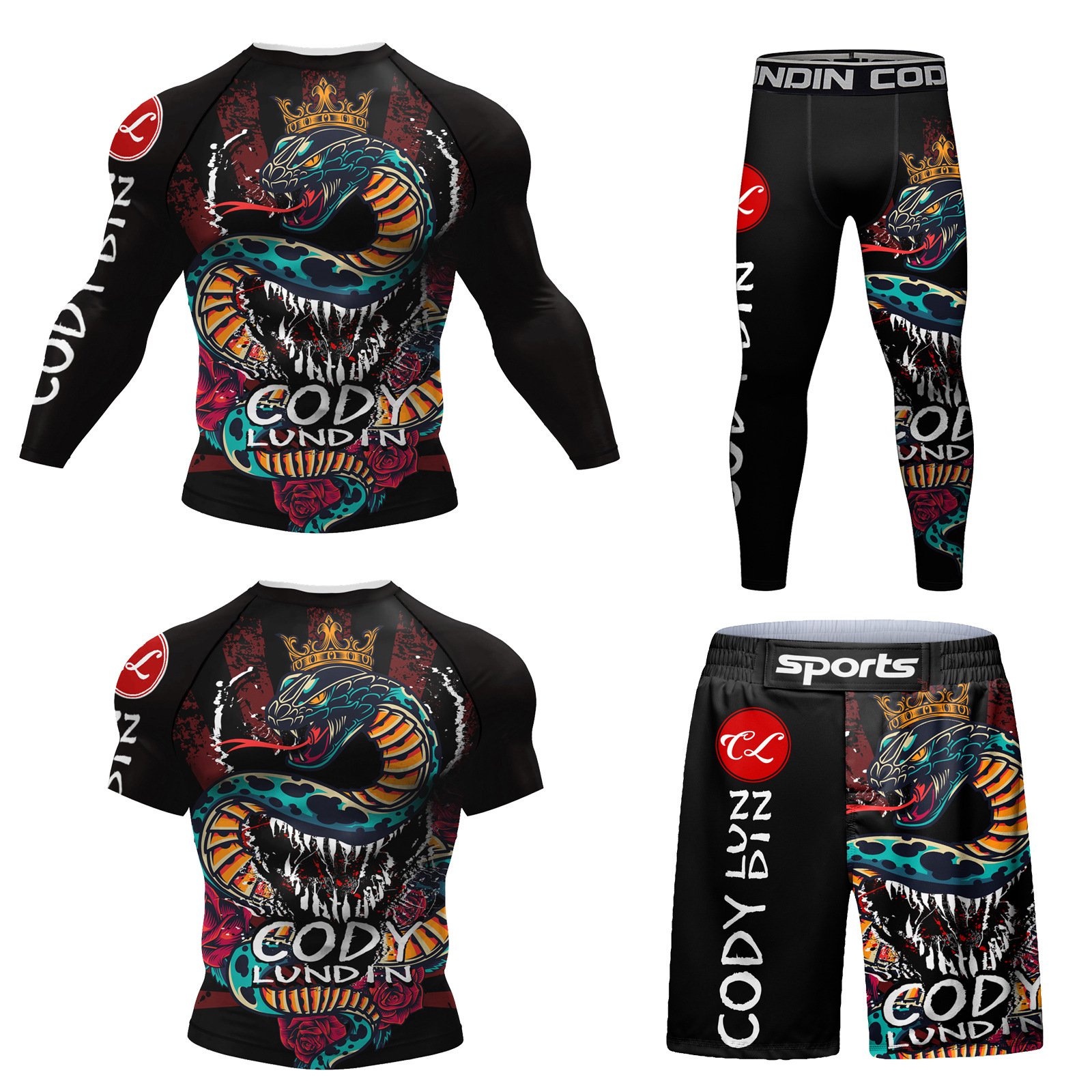 Bộ 4 món quần áo Rashguard BJJ MMA họa tiết đẹp 047