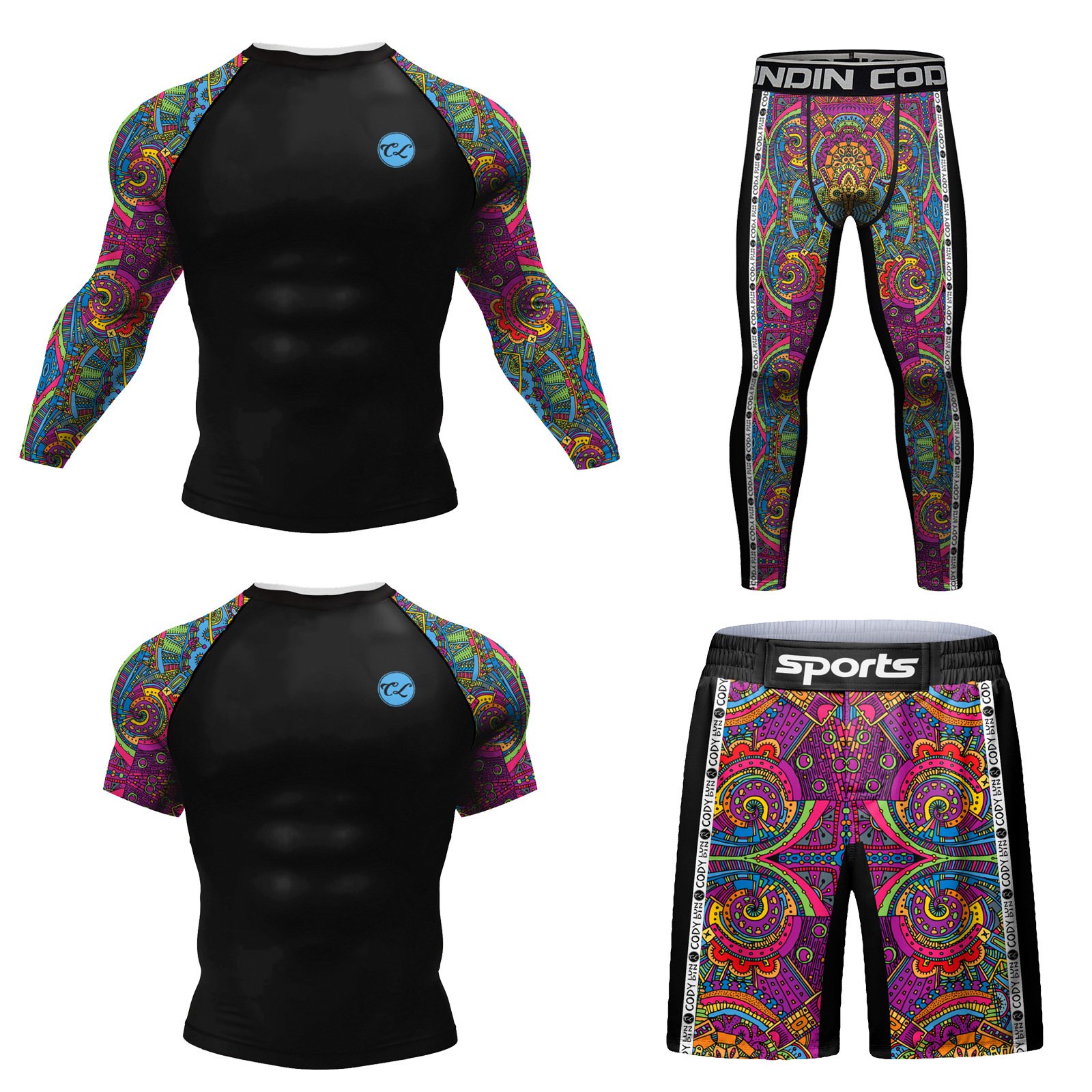 Bộ 4 món quần áo Rashguard BJJ MMA họa tiết đẹp 047