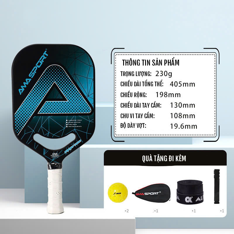 Vợt Pickleball Ama sport sợi carbon 19.6mm cao cấp 005