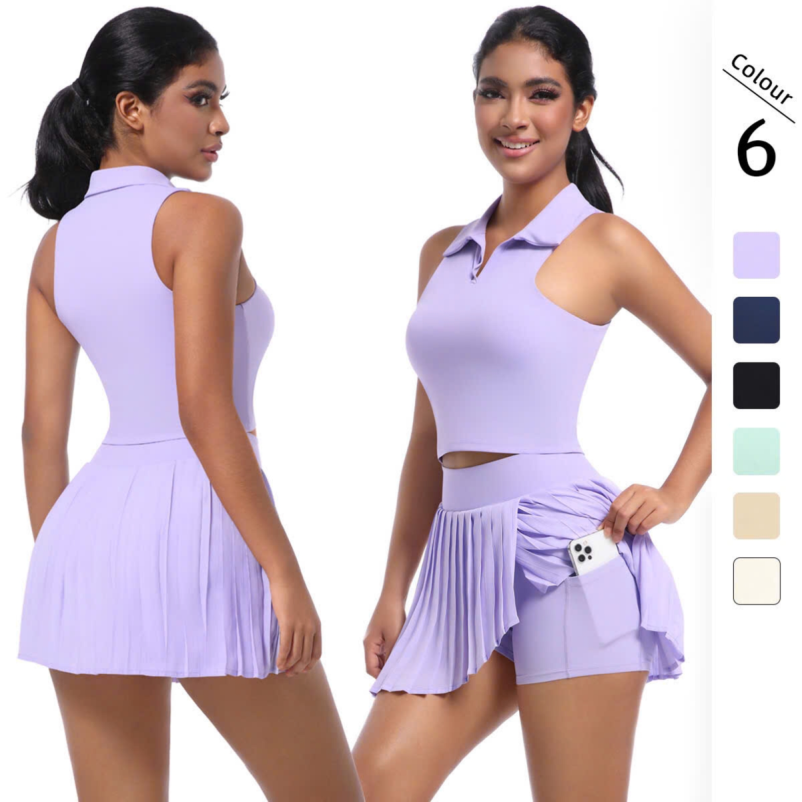 016 - Trang phục thể thao set áo váy xếp li thấm hút co dãn thoải mái cao cấp
