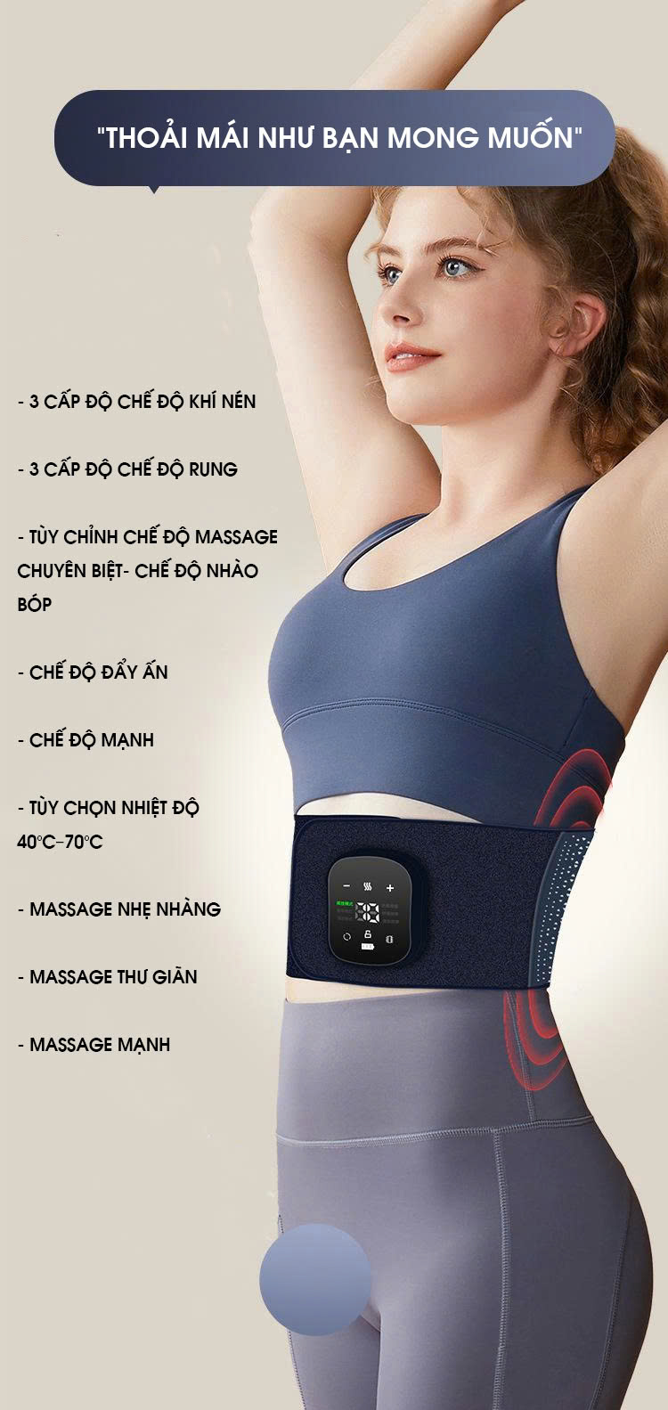Đai massage bụng đa năng 3 trong 1 chườm nóng Massage hỗ trợ giảm mỡ MRB002