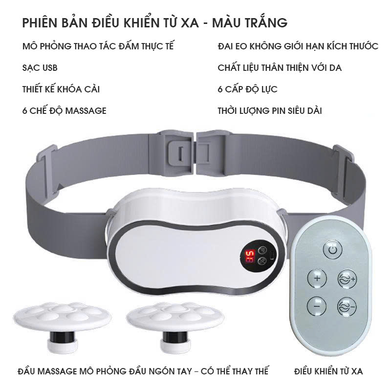 Đai massage bụng trắng thông minh 6 chế độ sạc USB điều chỉnh linh hoạt MRB005