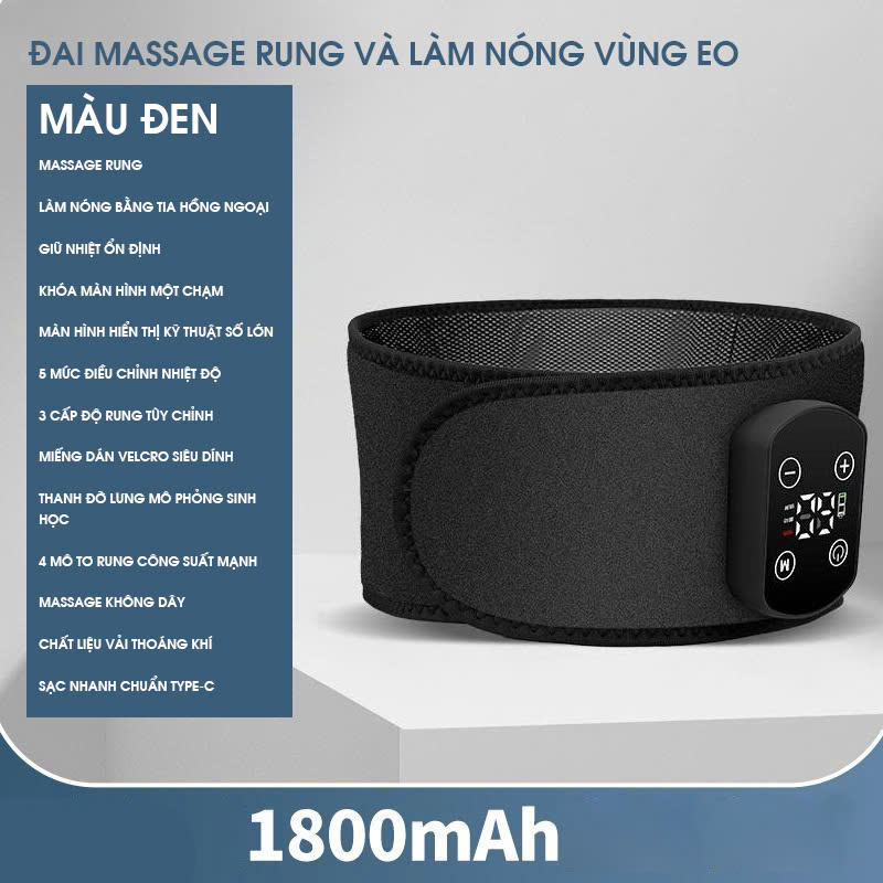 Đai massage bụng rung nhiệt hồng ngoại không dây 4 động cơ rung mạnh MRB009
