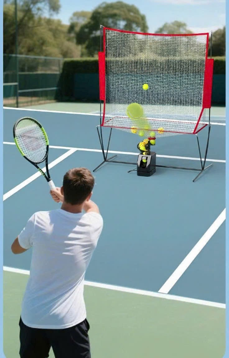 Bộ Đôi Máy Phóng Bóng Và Lưới Thu Bóng Dành Cho Người Tập Luyện Pickleball, Tennis, Bóng Lỗ