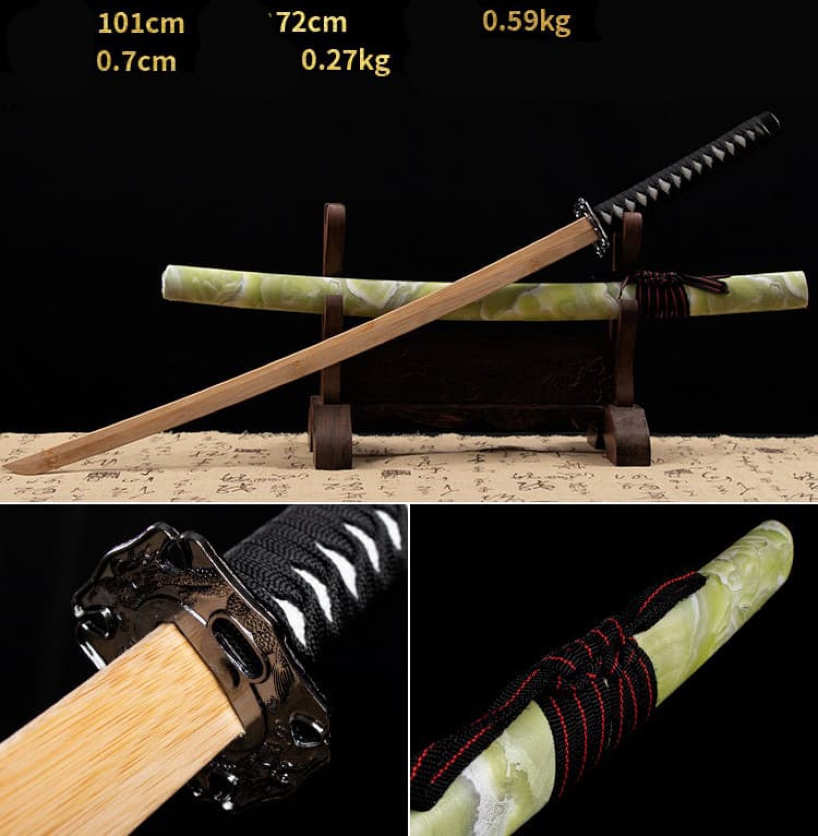 Kiếm gỗ samurai Nhật Bản vỏ kiếm màu đá cẩm thạch có Tsuba 013