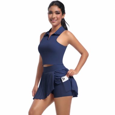 016 - Trang phục thể thao set áo váy xếp li thấm hút co dãn thoải mái cao cấp