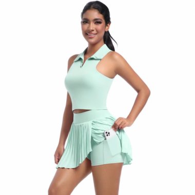 016 - Trang phục thể thao set áo váy xếp li thấm hút co dãn thoải mái cao cấp