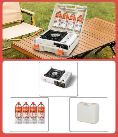 Bếp ga dã ngoại cắm trại kèm 4 bình ga và hộp đựng tiện lợi DCCT018