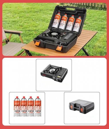 Bếp ga dã ngoại cắm trại kèm 4 bình ga và hộp đựng tiện lợi DCCT018