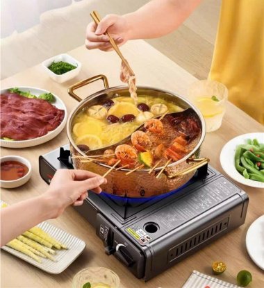 Bếp ga dã ngoại cắm trại kèm 4 bình ga và hộp đựng tiện lợi DCCT018