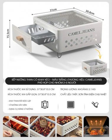 Bếp nướng than dã ngoại cắm trại khay kéo tiện lợi DCCT017