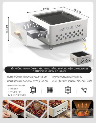 Bếp nướng than dã ngoại cắm trại khay kéo tiện lợi DCCT017