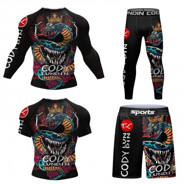 Bộ trang phục quần áo Rashguard BJJ MMA 4 món họa tiết đẹp 047