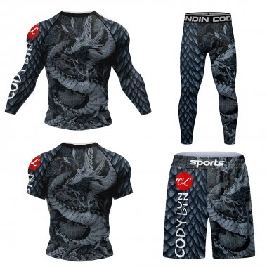 Bộ trang phục quần áo Rashguard BJJ MMA 4 món họa tiết đẹp 047