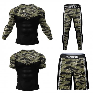 Bộ trang phục quần áo Rashguard BJJ MMA 4 món họa tiết đẹp 047