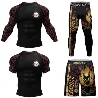 Bộ đồ quần áo bó Rashguard tập luyện BJJ MMA 4 món 052