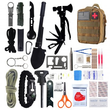 Bộ dụng cụ sinh tồn cắm trại đa năng kèm túi cứu hộ ngoài trời DCCT008