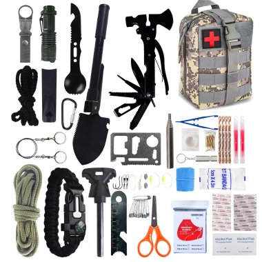 Bộ dụng cụ sinh tồn cắm trại đa năng kèm túi cứu hộ ngoài trời DCCT008