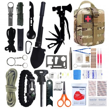 Bộ dụng cụ sinh tồn cắm trại đa năng kèm túi cứu hộ ngoài trời DCCT008