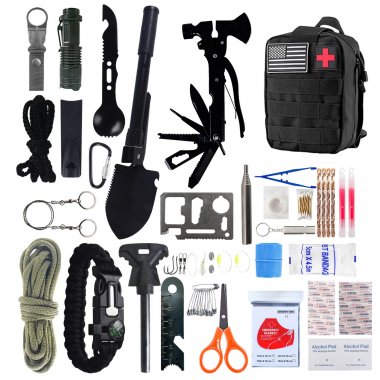 Bộ dụng cụ sinh tồn cắm trại đa năng kèm túi cứu hộ ngoài trời DCCT008