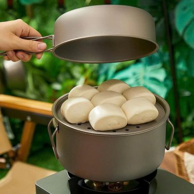 Bộ nồi bằng titan nguyên chất dụng cụ cắm trại dã ngoại có thể gấp gọn DCCT001