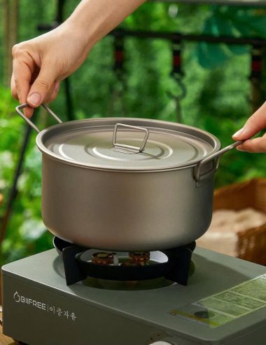 Bộ nồi bằng titan nguyên chất dụng cụ cắm trại dã ngoại có thể gấp gọn DCCT001
