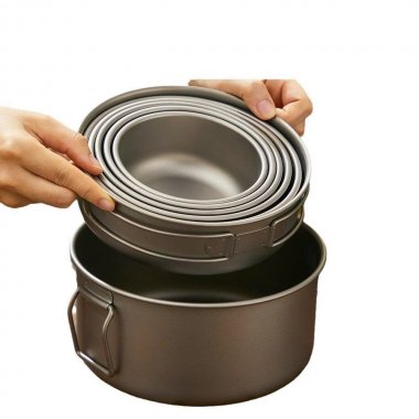 Bộ nồi bằng titan nguyên chất dụng cụ cắm trại dã ngoại có thể gấp gọn DCCT001