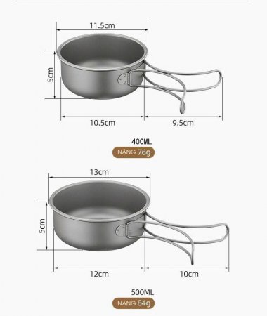 Bộ nồi bằng titan nguyên chất dụng cụ cắm trại dã ngoại có thể gấp gọn DCCT001