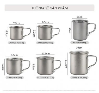 Cốc đựng nước cắm trại dã ngoại ngoài trời titan nguyên chất DCCT005