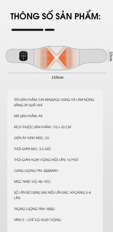 Đai massage bụng đa năng 3 trong 1 chườm nóng Massage hỗ trợ giảm mỡ MRB002