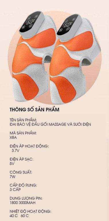 Đệm massage đầu gối rung nhiệt 4 vùng hỗ trợ giảm đau khớp phục hồi vận động DDG001