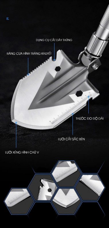 Dụng cụ cắm trại dã ngoại xẻn sinh tồn đa năng gấp gọn 4 khúc DCCT004