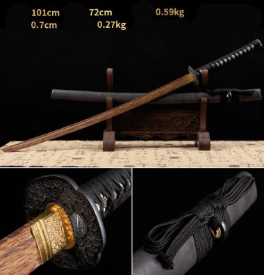 Kiếm gỗ samurai Nhật Bản màu đen nhám có tsuba 022