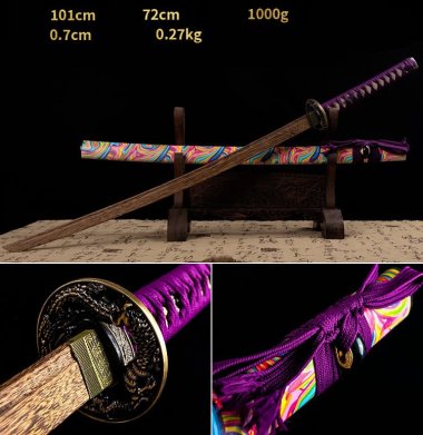 Kiếm gỗ samurai nhật bản sắc màu cuộc sống có tsuba chắn kiếm 010