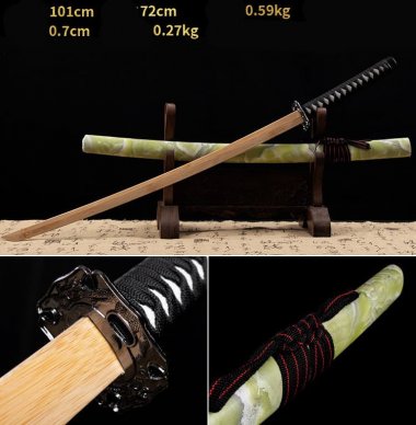 Kiếm gỗ samurai Nhật Bản vỏ kiếm màu đá cẩm thạch có Tsuba 013
