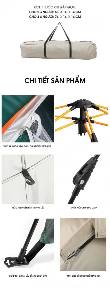 Lều cắm trại 2 cửa tự động chóng nắng chóng gió LCT005