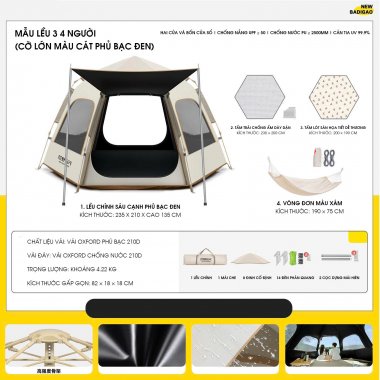 Lều cắm trại chống nắng chống thấm gấp gọn dễ sử dụng LCT015