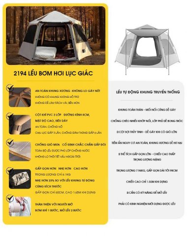 Lều cắm trại chống thấm công nghệ ép nhiệt cao cấp LCT002