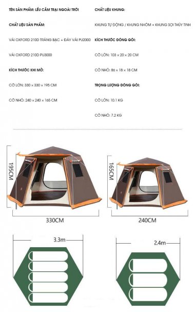 Lều cắm trại khung tự động gấp gọn chóng mưa gió cao cấp LCT013