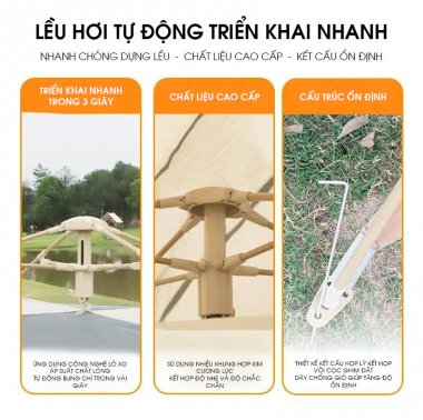 Lều cắm trại tự động bung cỡ lớn khung sợi thủy tinh chóng thấm tốt LCT003
