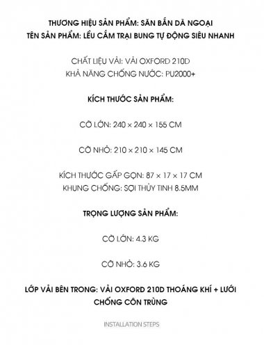 Lều cắm trại tự động bung siêu nhanh tiện lợi an toàn LCT006