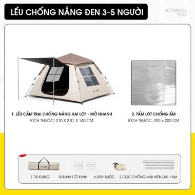 Lều dã ngoại tự bung gấp gọn màu kem trà sữa chóng nắng chống côn trùng LCT019